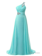 A-Line One Shoulder Chiffon Pleats Crystal Bridesmaid Dress